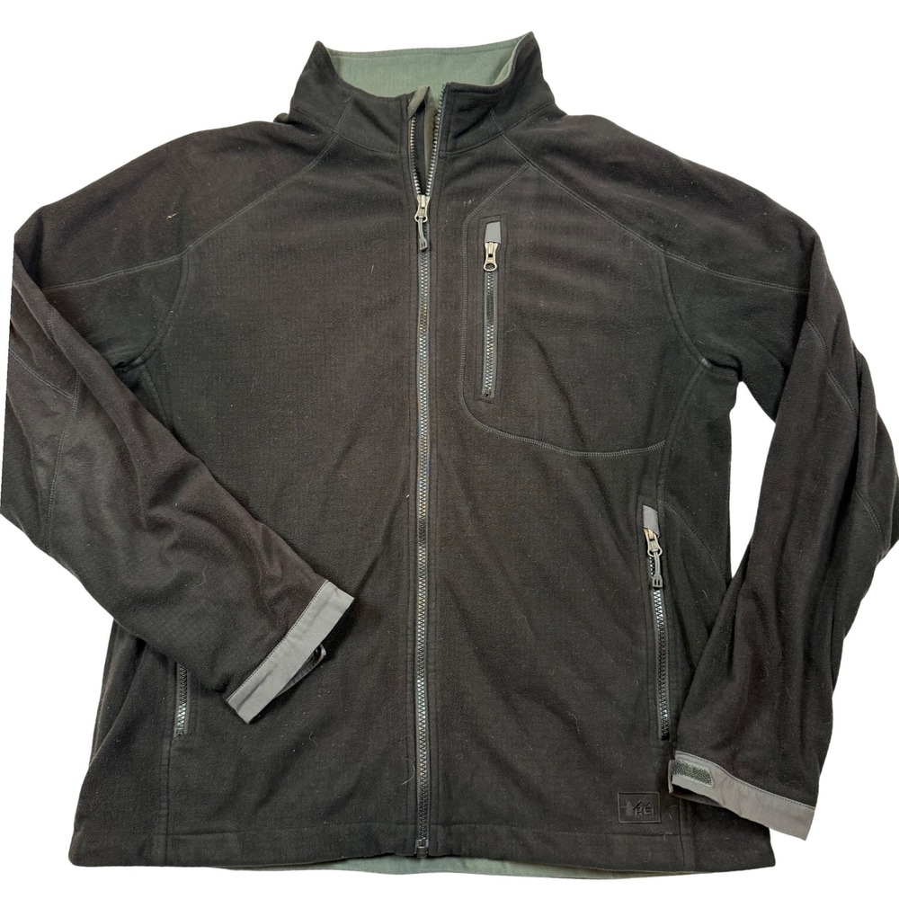 REI Co-op Mens Black Full Zip Grid Fleece Jacket Large RN 37249 Hiking Outdoor